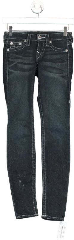 True Religion Blue Skinny Jeans Diamante Detail On Back Pockets UK XXS Trendy Low-Rise Slim Jeans