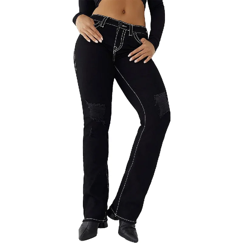 True Religion Womens Becca Mid-Rise Destroyed Bootcut Jeans Fashionable Mom Jeans
