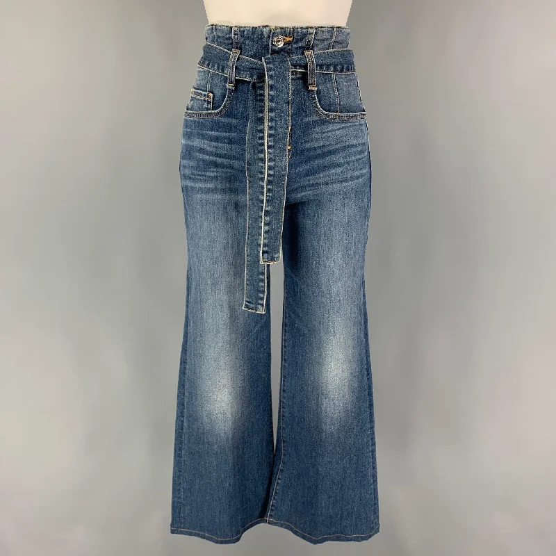 VERONICA BEARD Size 4 Blue Cotton Polyester High Waisted Corset Wide Leg Jeans Chic Rip-Detail High-Waist Jeans