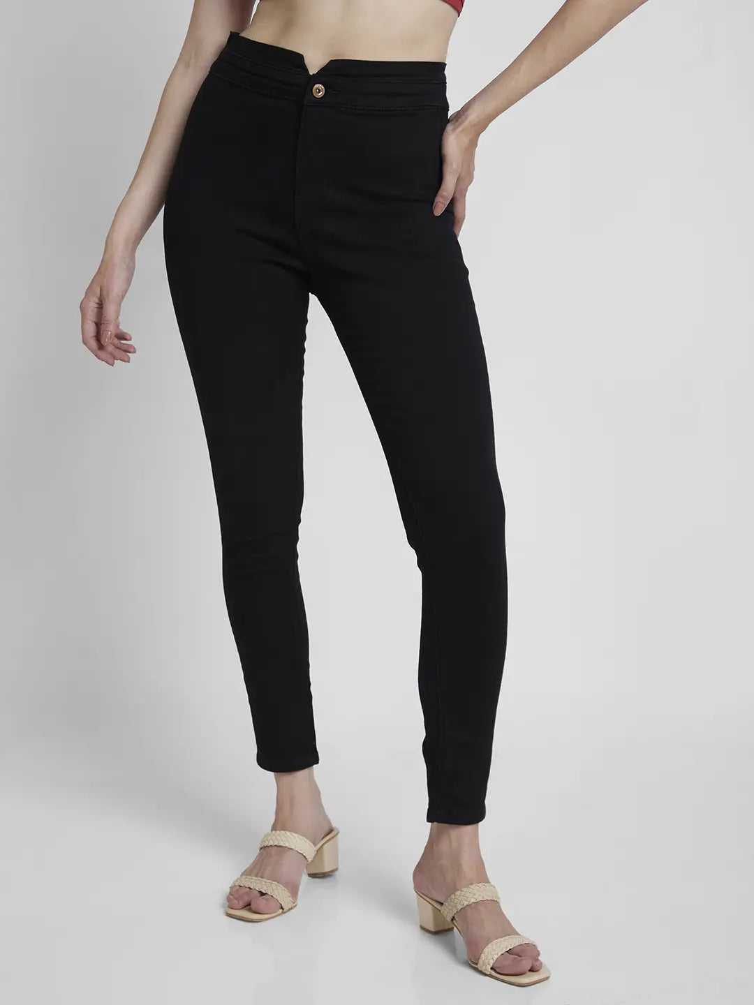 Spykar Women Black Lycra Super Skinny Fit Ankle Length Clean Look Jeans -(Alexa) Trendy Low-Rise Slim Jeans