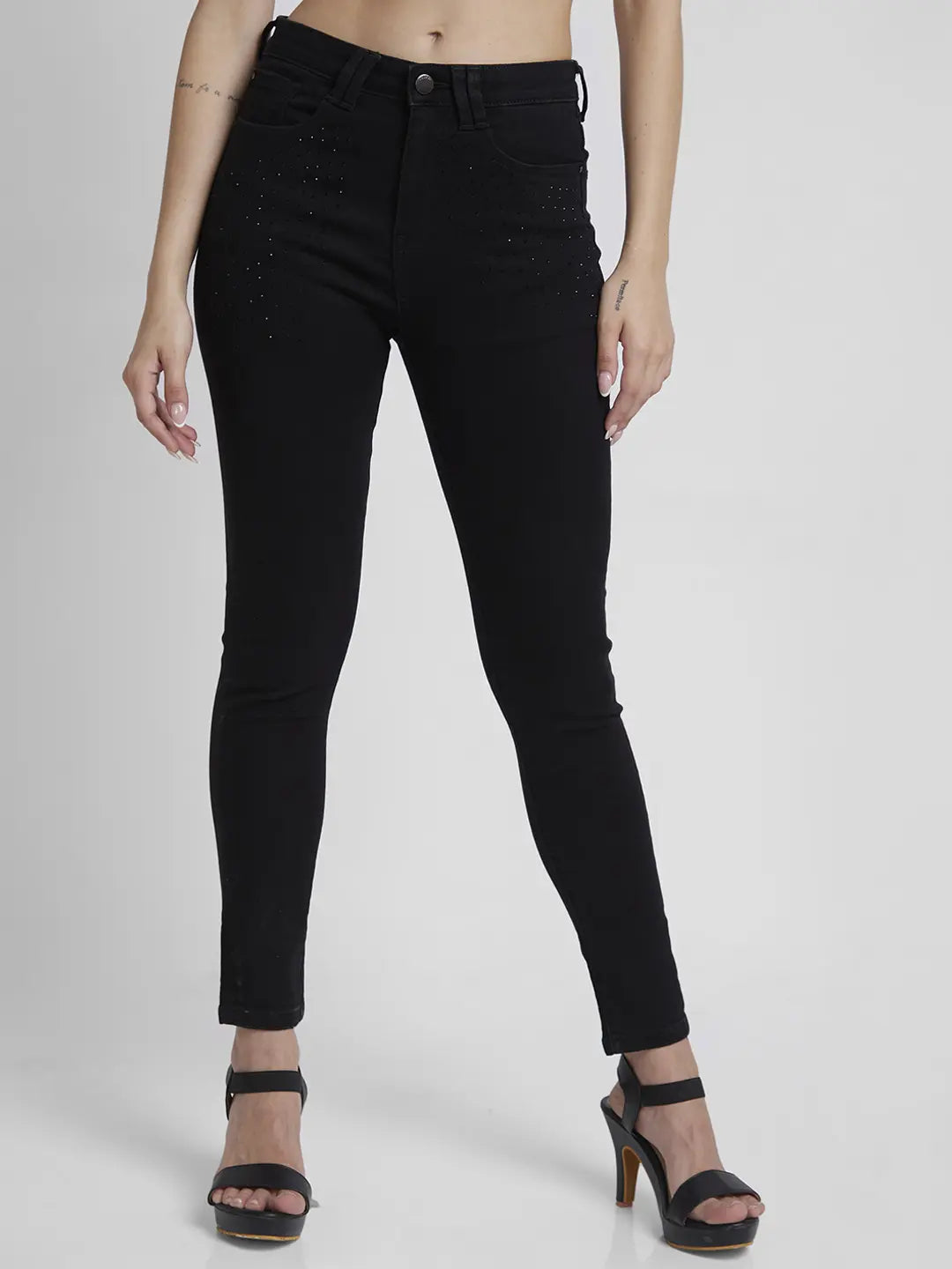 Spykar Women Black Lycra Super Skinny Fit Ankle Length Clean Look Jeans -(Alexa) Cozy Relaxed Fit Jeans