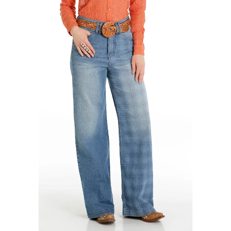 Cinch Women's Wide Leg Light Stone Washed Jeans Fashionable Button-Front Jeans