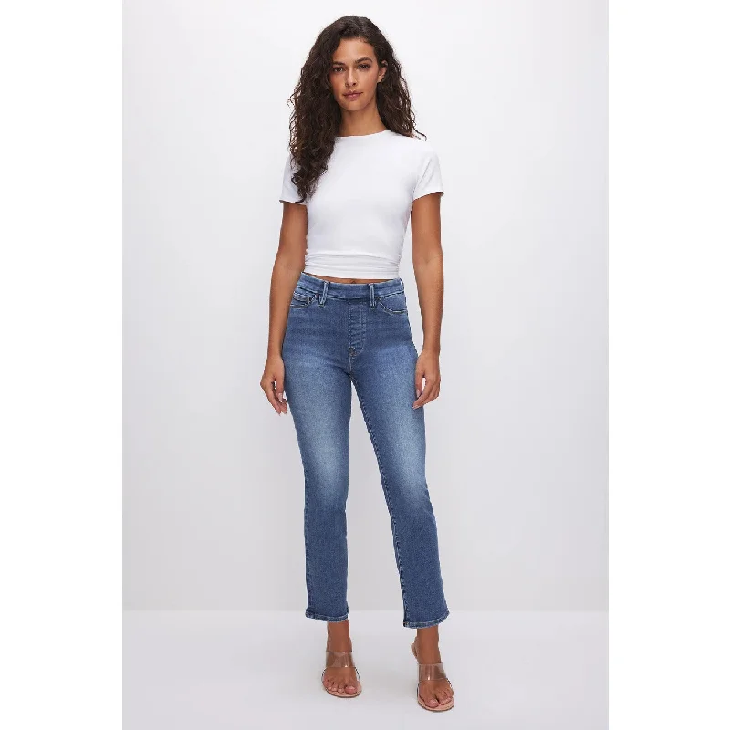 GA Power Stretch Mid Blue Straight Jeans Elegant Skinny Leg Jeans