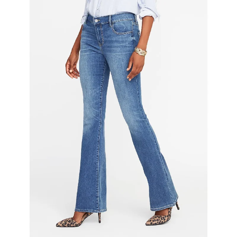 Mid Rise Blue Micro Flare Jeans Elegant High-Waisted Flared Jeans