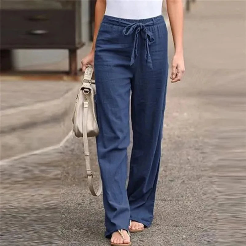 Women Solid Long Pants Women Casual Loose Cotton Stylish Paperbag Waist Pants