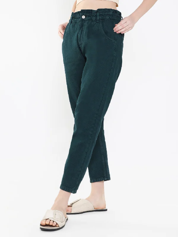 Women Teal Mom Fit Jean-GZ-5550-Teal Stylish High-Waisted Denim