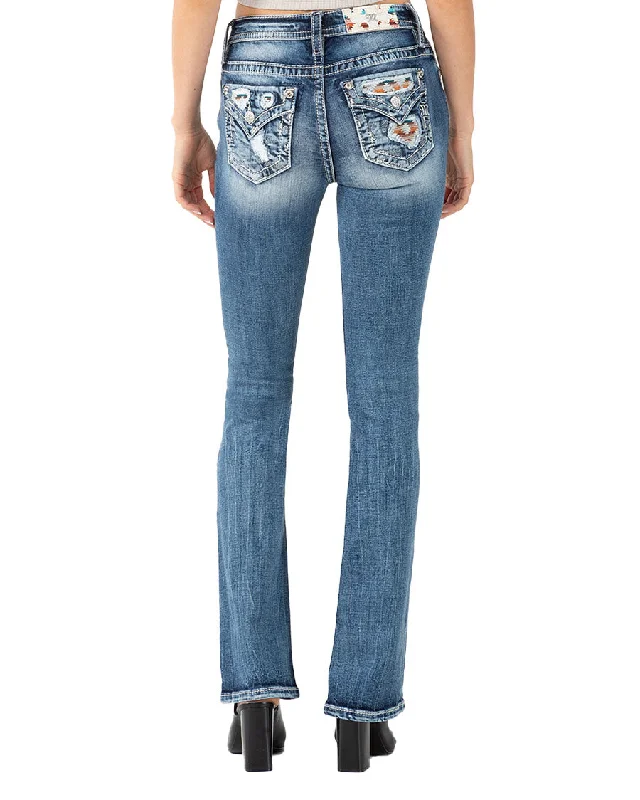 Women's Aztec Inlay Mid-Rise Bootcut Jeans Fashionable Bootcut Jeans