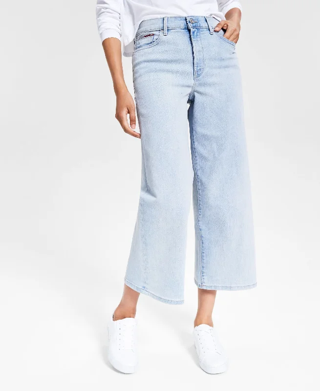 Women's High-Rise Cropped Wide-Leg Jeans Stylish Slim Fit Denim