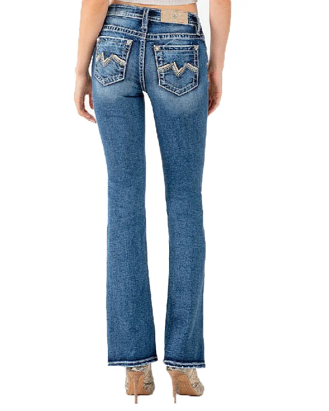 Women's Mountain Range Mid-Rise Bootcut Jeans Casual Bootcut Ripped Jeans