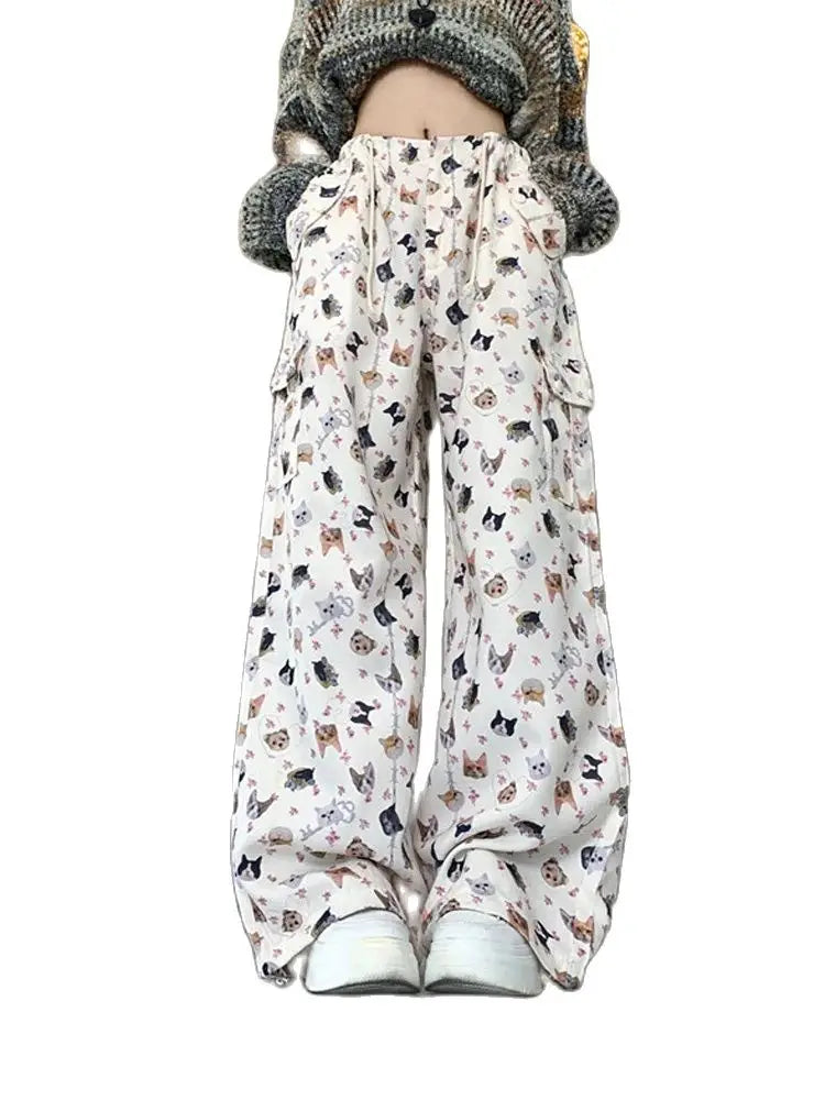 Women's Retro Graffiti Design Sense Work Suit Pants 90s Chic Wool Trousers