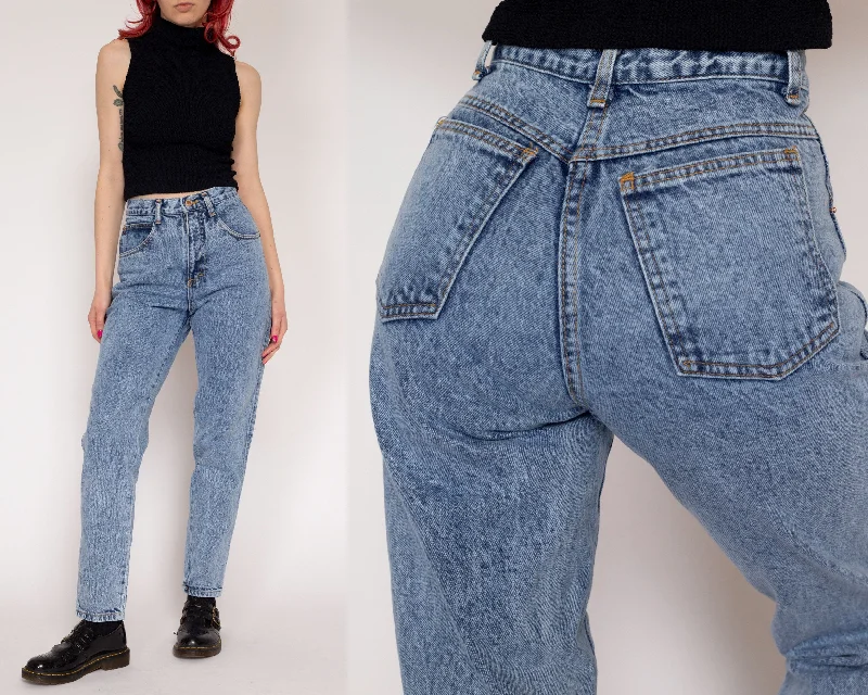 XS 80s High Waisted Acid Wash Jeans 24" Comfortable Ankle Jeans
