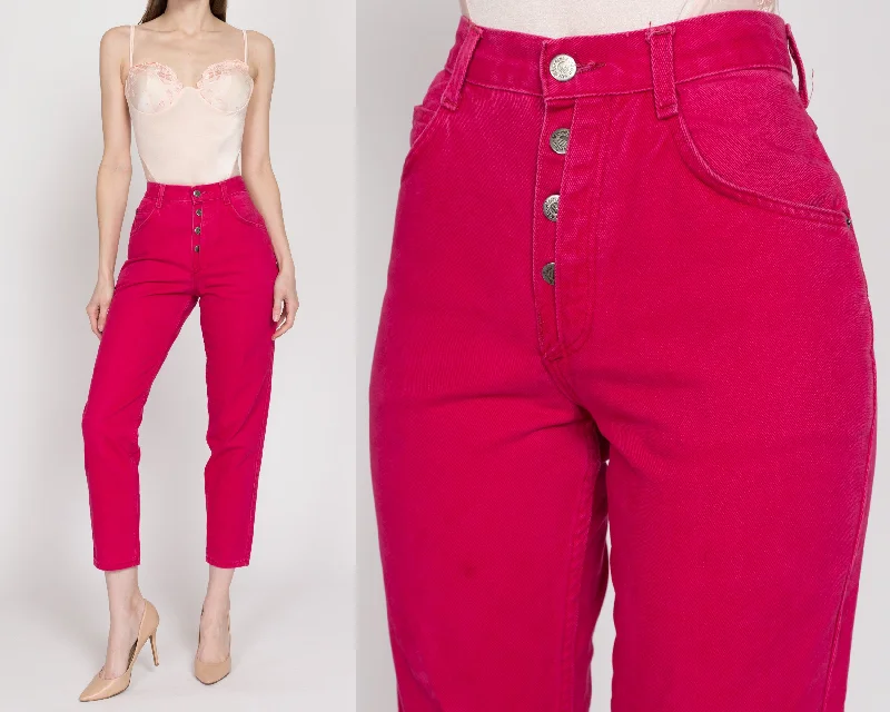 XS 90s Hot Pink Exposed Button Fly Jeans 23.5" Comfortable Flare Leg Jeans