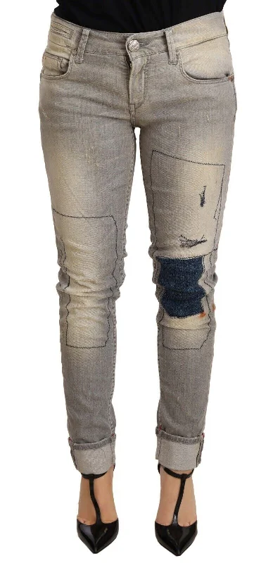 Acht  Cotton Slim Fit Folded Hem Women blue Women's Pant Chic Faux Leather Pants