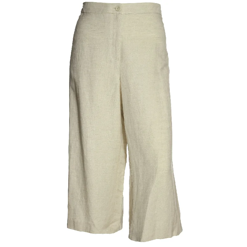 Alfani Beige Cropped Wide Leg Linen Pants Classic Pleated Pants