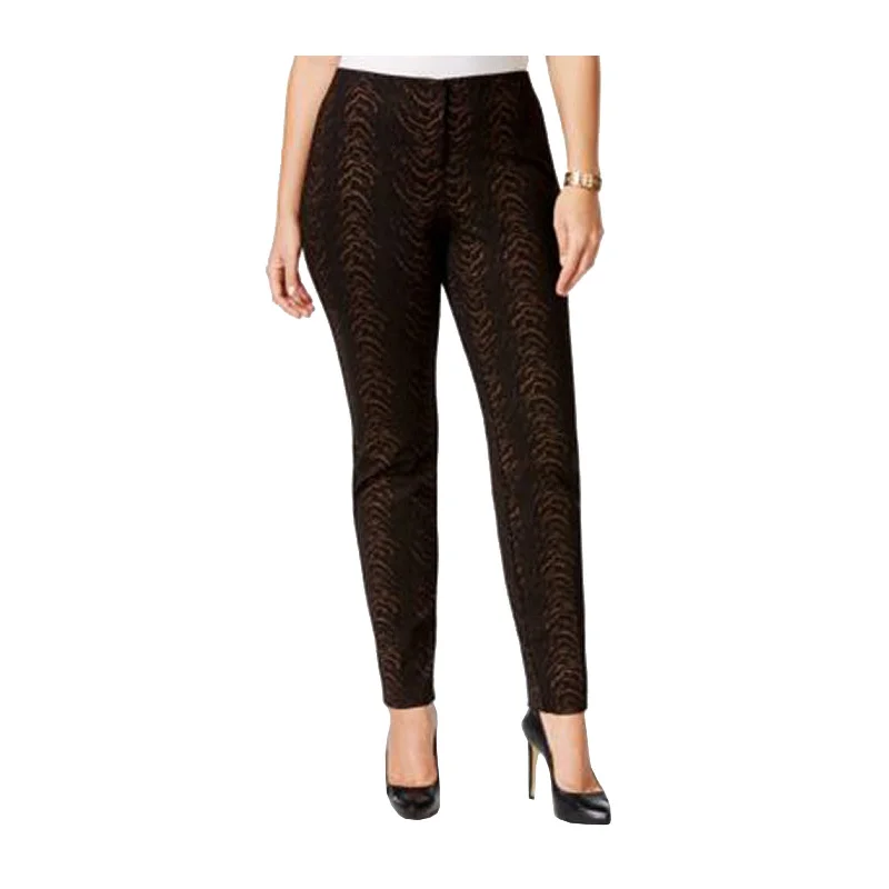 Alfani Black / Gold Foil Print Comfort Waist Skinny Leg Pants Plus Size Fashionable Button-Up Pants