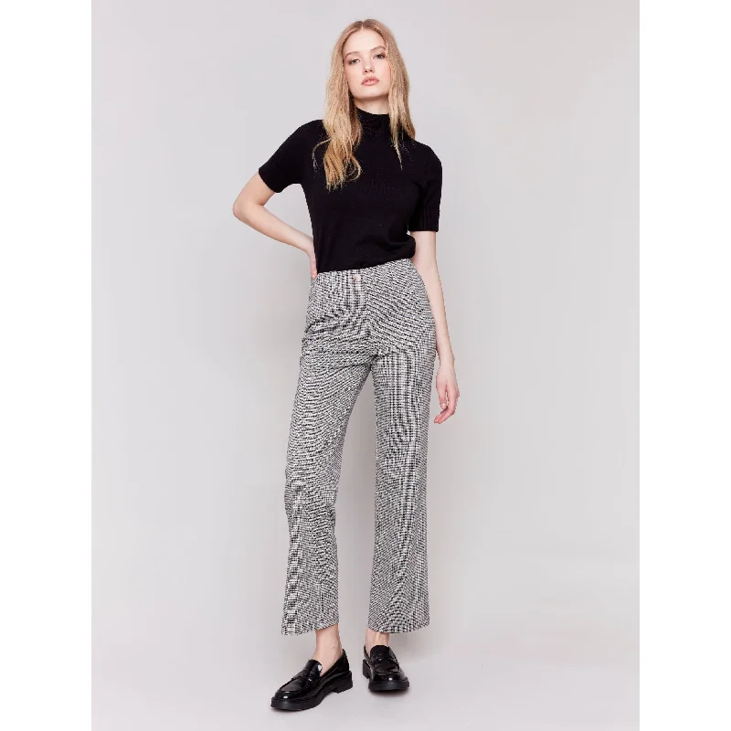 Flare Leg Plaid Knit Pant Sleek Black Pants