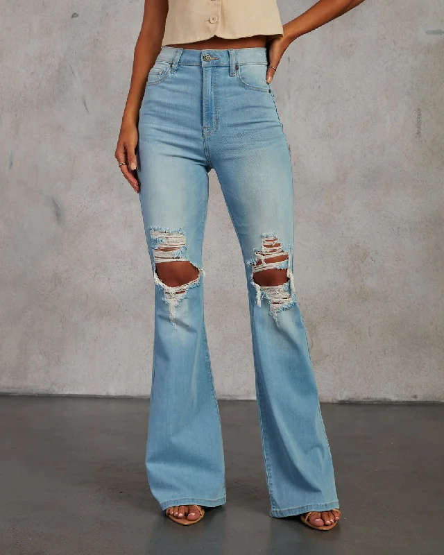 Bradly High Waisted Distressed Flare Denim Pants Stylish Casual Pants