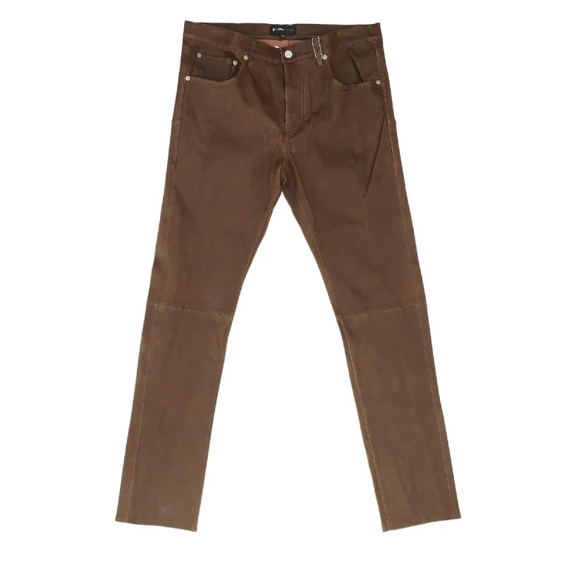 Brown Five Pocket Lambs Leather Pant Comfortable Denim Trousers