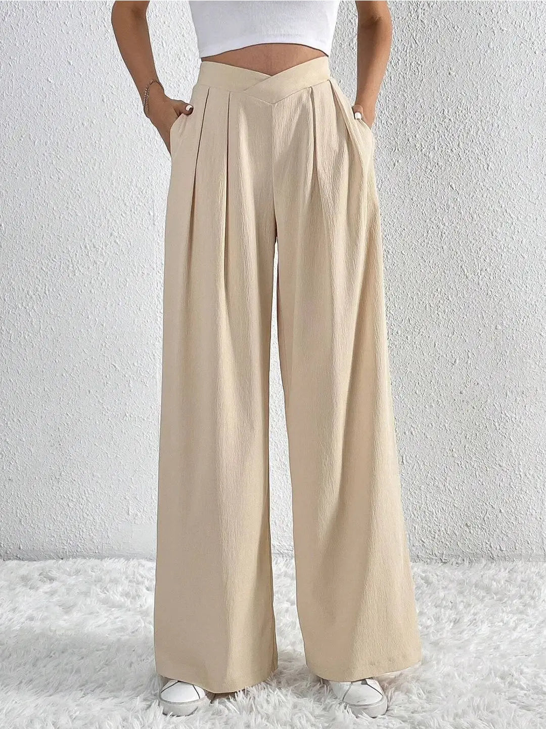 Casual Flare Pants Cream Relaxed Casual Leggings