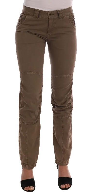 Ermanno Scervino Chic Brown Casual Cotton Pants Modern Stretch Trousers