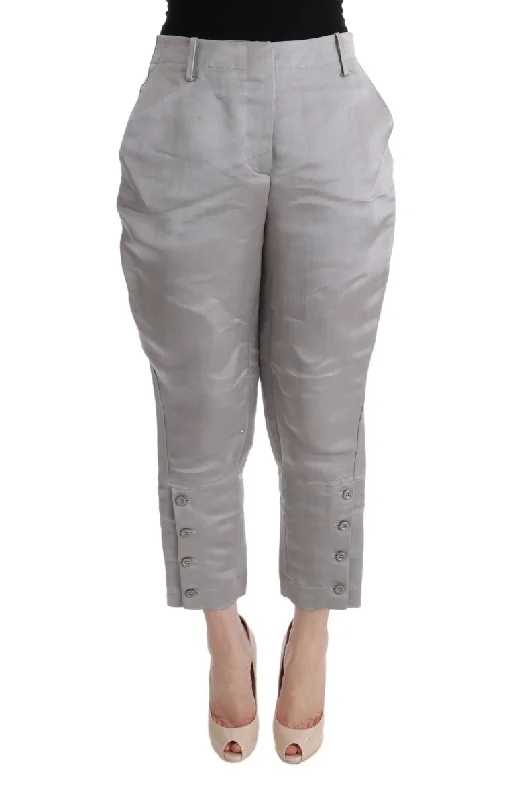 Ermanno Scervino Chic Gray Cropped Silk Pants Trendy Velvet Pants