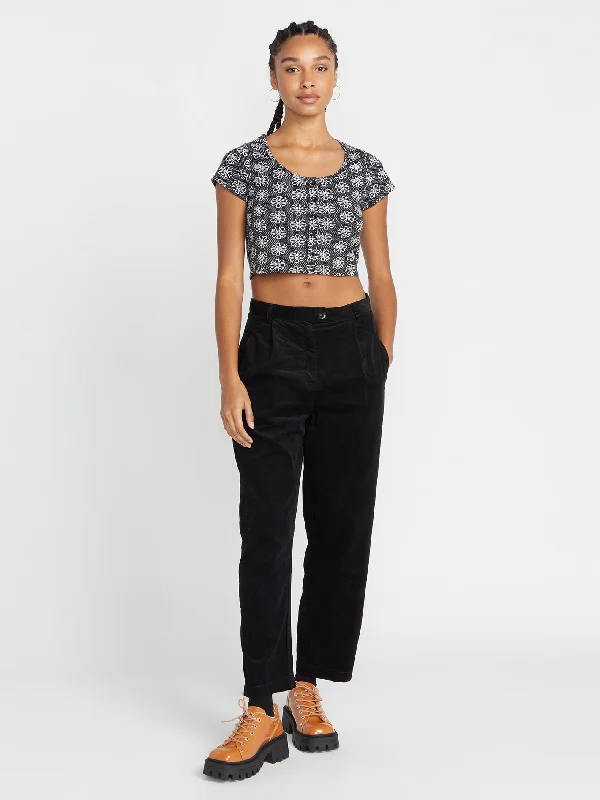 Histone Cord Pants - Black Casual Plaid Pants