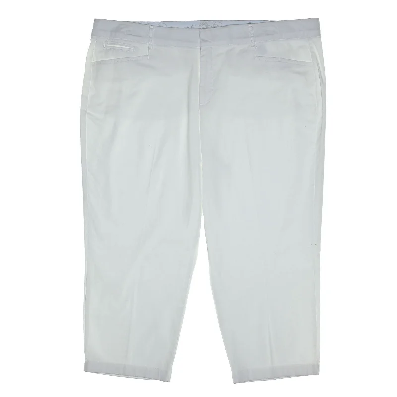 JM Collection White Tummy Control No-Gap Waist Capri Pants Plus Size Soft Stretch Trousers