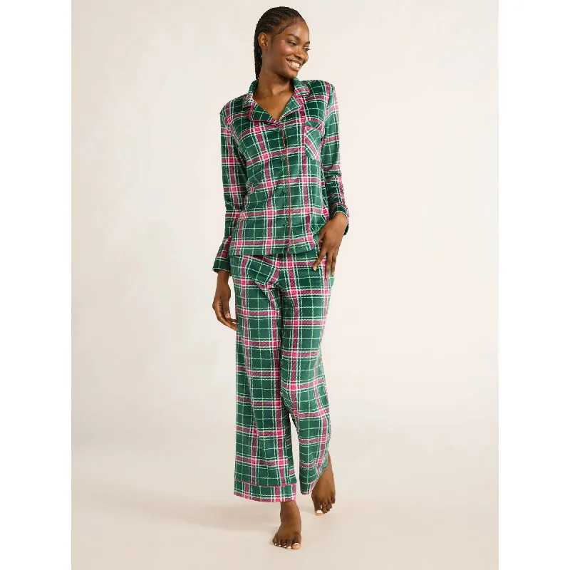 Joyspun Women's Velour Notch Collar Top and Pants Pajama Set Urban Green Holiday Plaid L Classic Straight Pants Joyspun Women's Velour Notch Collar Top and Pants Pajama Set Urban Green Holiday Plaid L Classic Straight Pants