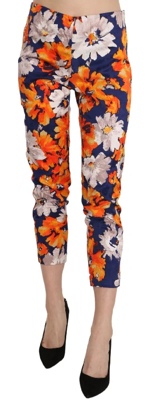 LANACAPRINA Floral Print Skinny Mid-Waist Pants Trendy Work Pants