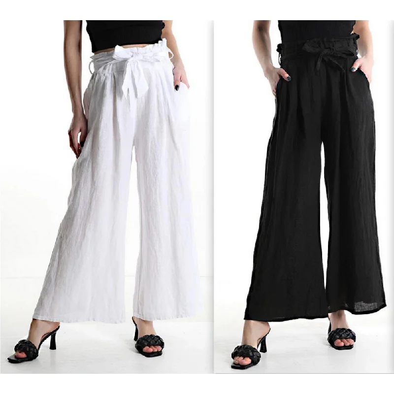 Linen & Gauze Front Tieknot Linen Black Pants (Women's) Formal Dress Pants