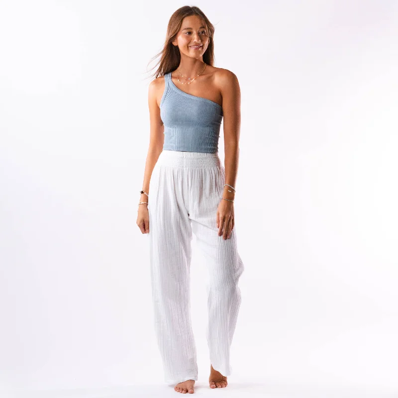 Lotus and Luna - White Wide Leg Cotton Pants Elegant Silk Pants