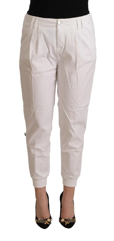 Met  Cotton Mid Waist Tape Cropped Women's Pants Fashionable Button-Up Pants