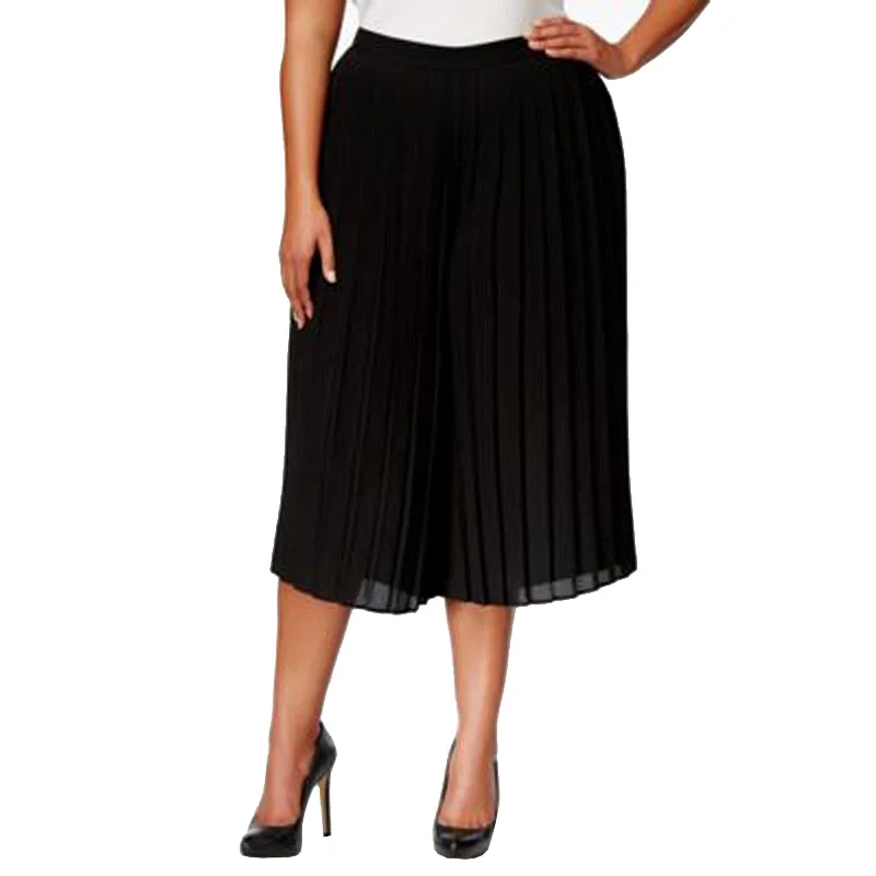 NY Collection Black Pleated Front Gaucho Pants Plus Size Chic Checkered Pants