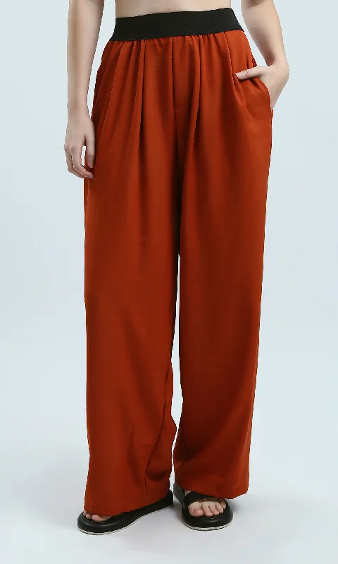 O191920 Havana Casual Wide Leg Pants With Black Elastic Waist Comfy Cargo Trousers