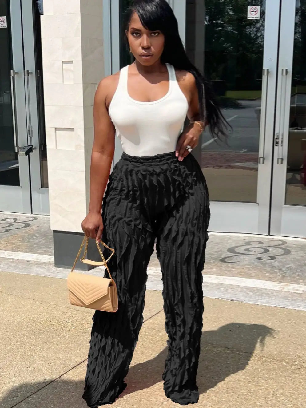 Women Wave Ruffles Splicing Wide Leg Pants 2023 Fashion Autumn streetwear Comfortable Denim Leggings