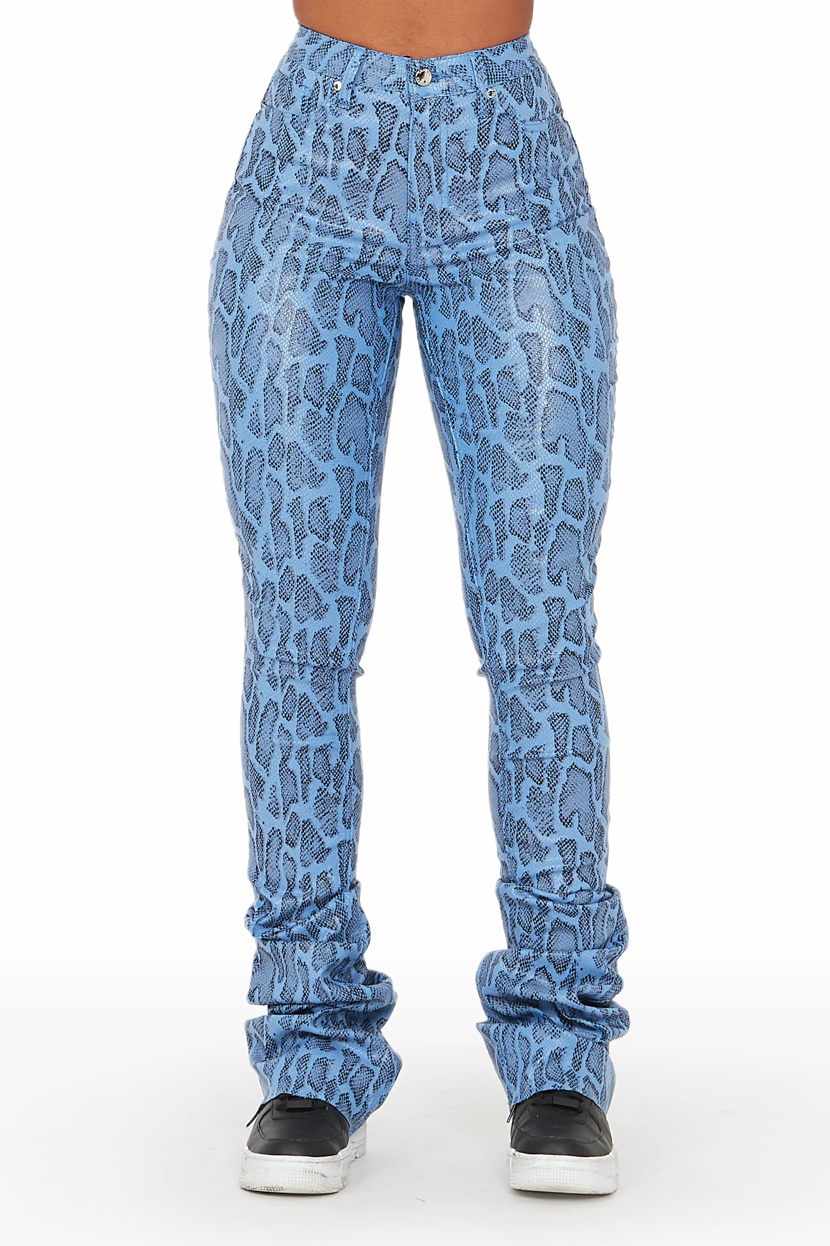 Neriah Blue Snake Super Stacked Pant Elegant Dress Pants