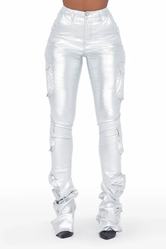 Miracle Silver PU Cargo Super Stacked Pant Stylish Harem Pants