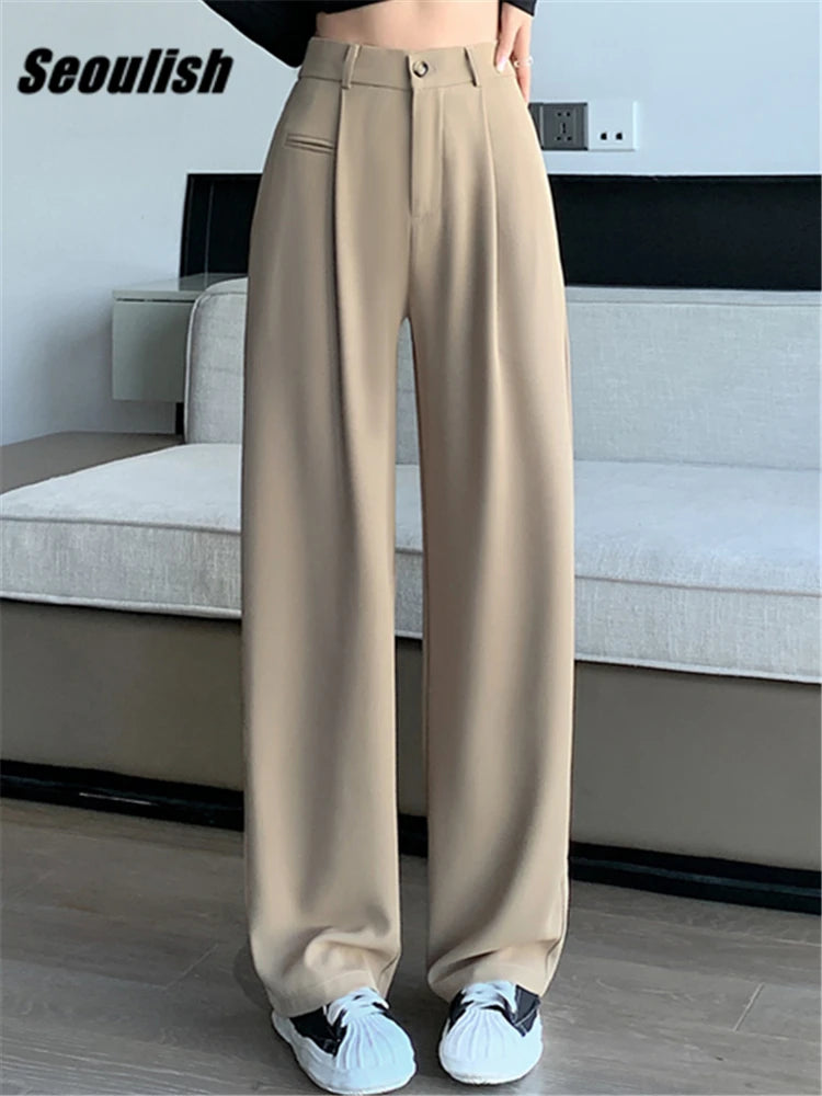 Women's Suit Pants Summer Spring Elegant Elastic High Waist Solid Casual Work Cozy Lounge Pants