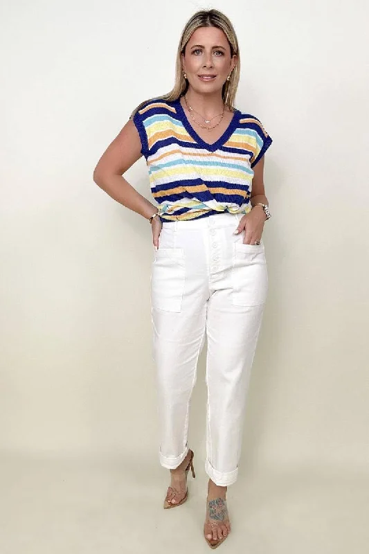 SKIES ARE BLUE Washed Utility Denim Pants Trendy Wide-Leg Pants
