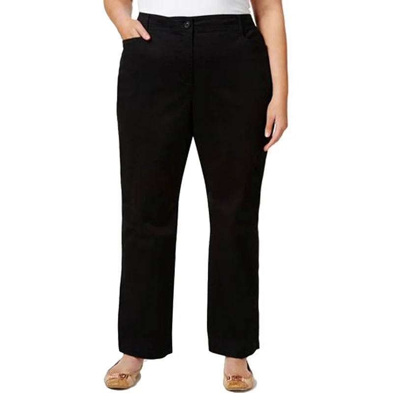 Style & Co Black Tummy Control Comfort Waist Mid-Rise Pants Plus Size Comfy Zip-Up Pants