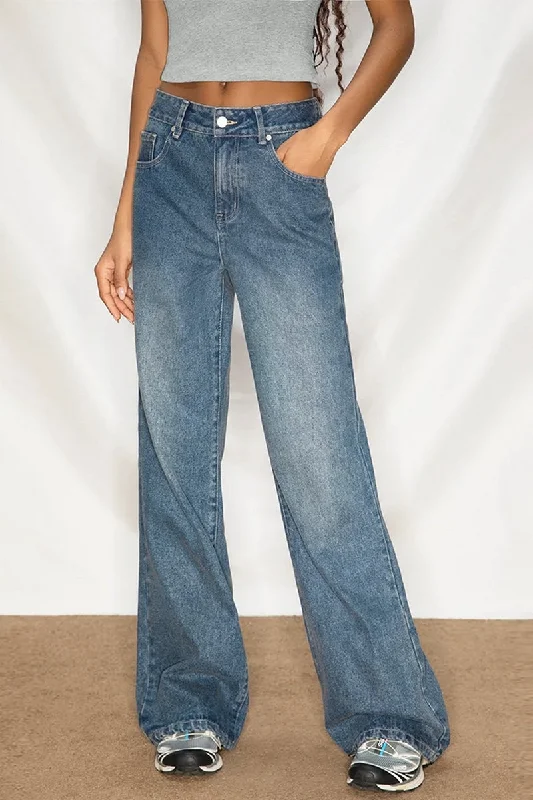 Wide-Leg Vintage Denim Pants Cozy Maternity Pants
