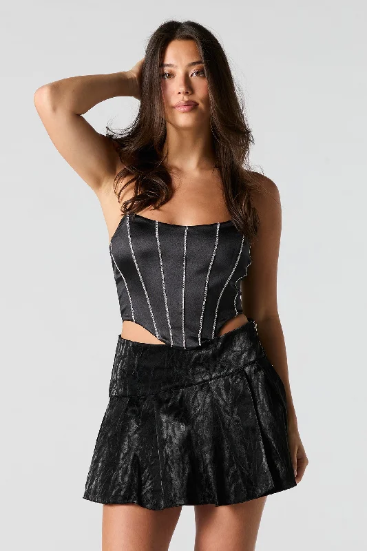 Faux Leather Pleated Mini Skirt velvet skirt luxurious
