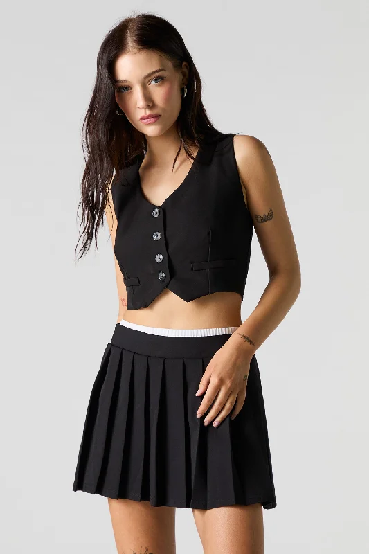 Double Waistband Pleated Mini Skirt wool skirt warm