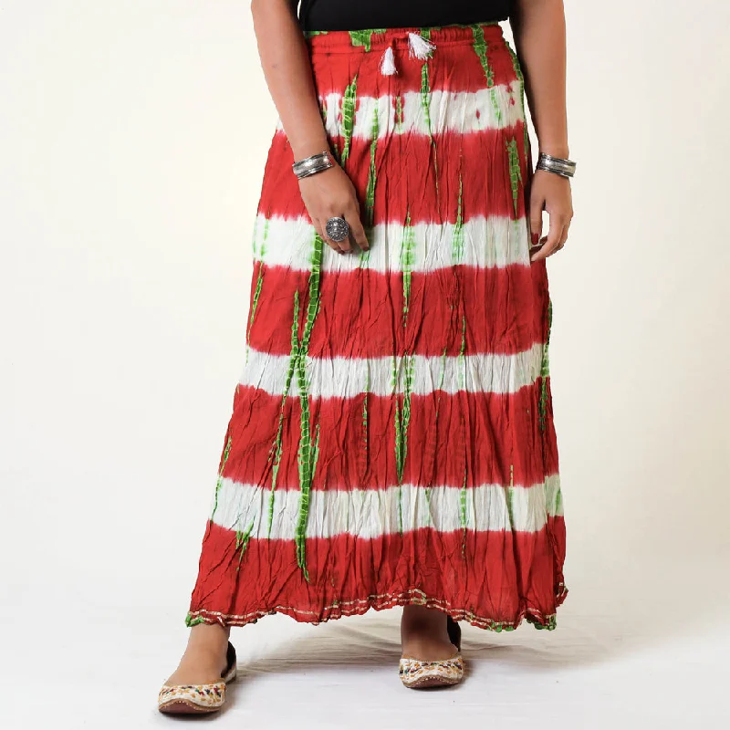 Red - Shibori Tie-Dye Cotton Long Skirt patchwork skirt art