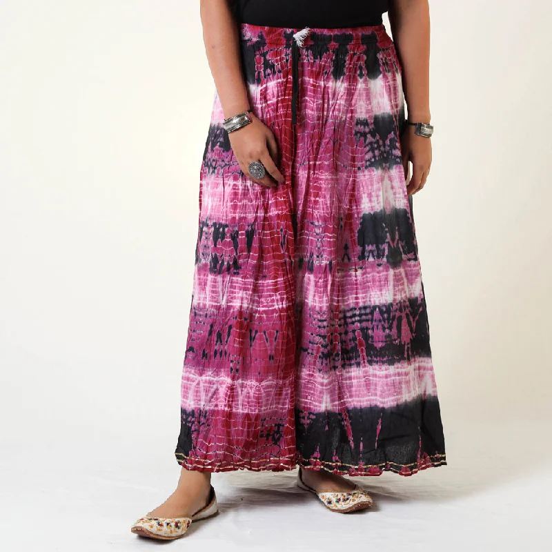 Pink - Shibori Tie-Dye Cotton Long Skirt patchwork skirt art