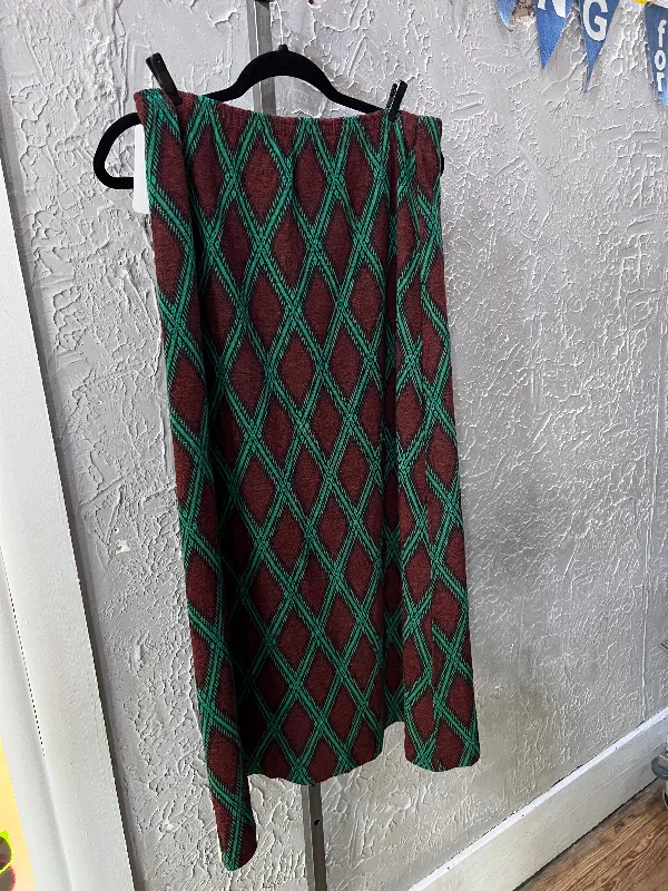 70s Brwn/Grn Argyle Skirt       w30-38 zip skirt side