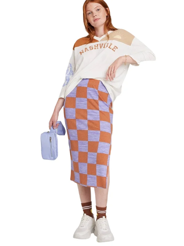 Women's Plaid Side Slit Skirt,Purple/Brown cashmere skirt plush