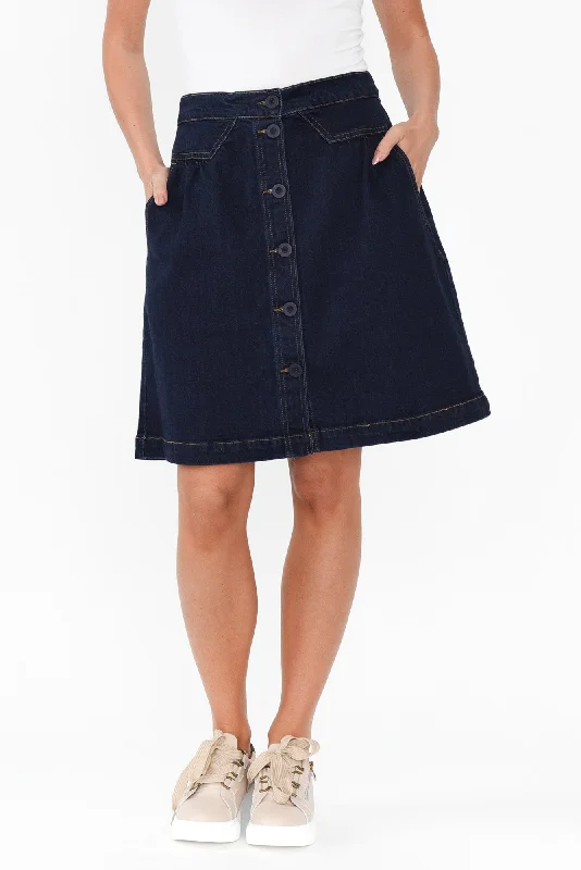 Amanda Dark Blue Stretch Denim Skirt linen skirt light
