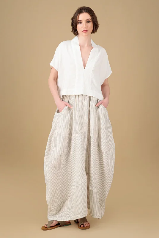 Amarina Linen Skirt Stripes Oatmeal lace skirt romantic