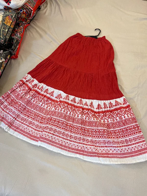 Attractive Red Cotton Printed Skirt denim skirt classic